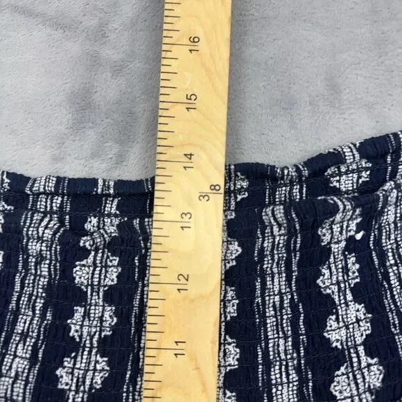 Three Dots Pull On Shorts Womens Sz M Navy Stripe Batik Smocked Waist Boho - Picture 7 of 8